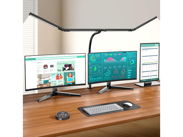 Led Desk Lamps for Home Office - Eye Caring Architect Lamp with Clamp, Double Head Computer Monitor Work Desk Light with Remote Control: 24W...