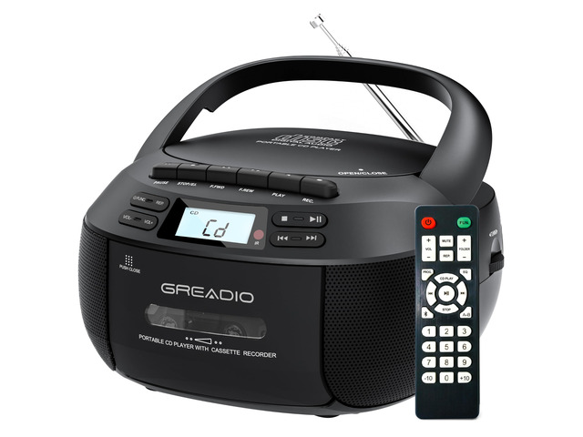 Boombox CD Player Cassette Player Combo, Boom Box Portable CD Players for Home with Bluetooth, Support AM FM Radio/Remote Control/AUX/USB/Earphone,...