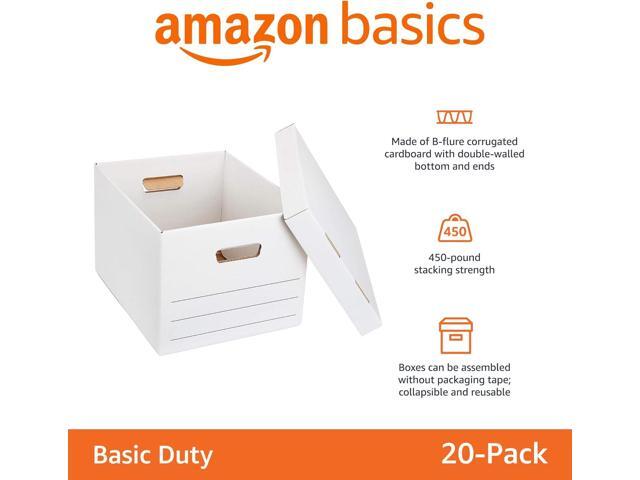 Basics Storage/Filing Boxes with Lift-Off Lid - Letter/Legal Size, Sturdy, Easy Assembly, White, 16.2' L x 12.5' W x 10.5' H, Pack of 20