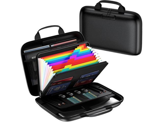 Fireproof Document Box, Hard Case Fireproof File Organizer with Lock and 13 Pocket Accordion File Folder, Portable Safe Box for Home Office Travel...