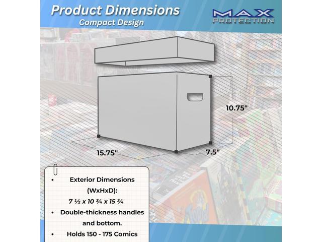 Max Protection Comic Book Storage Boxes - Short Cardboard Black Case for 150-175 Comic Books - Double Thickness Design - Premium Stackable Book Box...