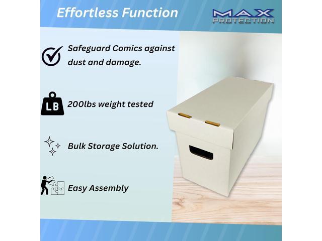 Max Pro Comic Book Storage Boxes - Short Cardboard White Case for 150-175 Comic Books - Double Thickness Design - Premium Stackable Book Box for...