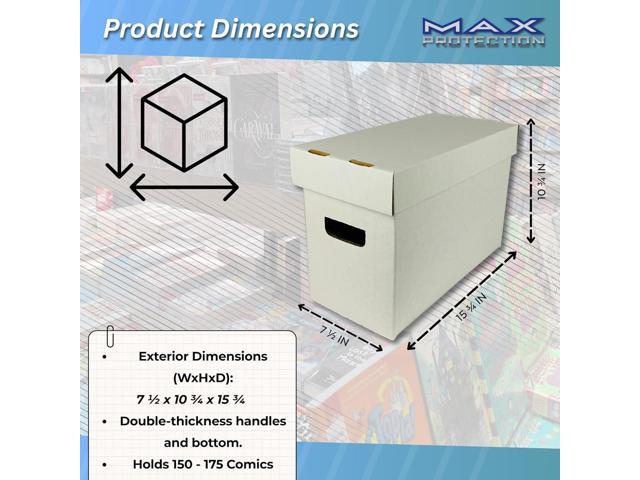 Max Pro Comic Book Storage Boxes - Short Cardboard White Case for 150-175 Comic Books - Double Thickness Design - Premium Stackable Book Box for...