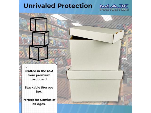 Max Pro Comic Book Storage Boxes - Short Cardboard White Case for 150-175 Comic Books - Double Thickness Design - Premium Stackable Book Box for...