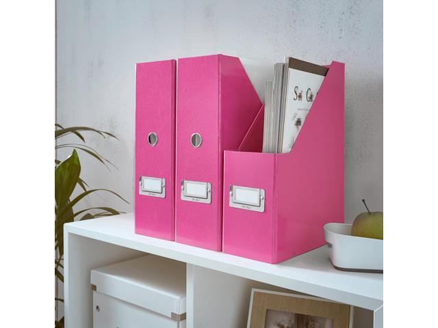 Leitz Magazine File Holder, A4, Cardboard Document Storage Box with Label, Foldable, for Home, Office & School, Click and Store Range 60470023 - Pink