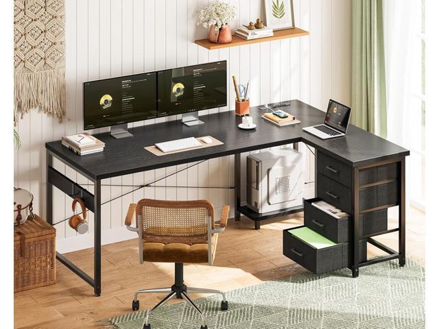 AODK L Shaped Gaming Desk with 4 Drawers, 61' Reversible Home Office Desks with Power Outlets, L Shaped Computer Desk with USB Charging Port and...
