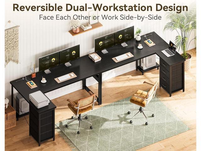 AODK L Shaped Gaming Desk with 4 Drawers, 61' Reversible Home Office Desks with Power Outlets, L Shaped Computer Desk with USB Charging Port and...