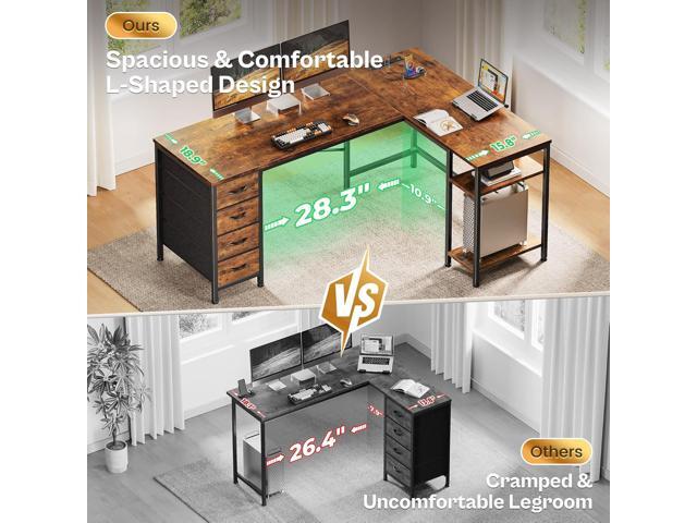 Huuger 55 Inch L Shaped Desk with Fabric Drawers, Reversible Computer Gaming Desk with Power Outlets and USB-C Port, Adjustable Side Storage...