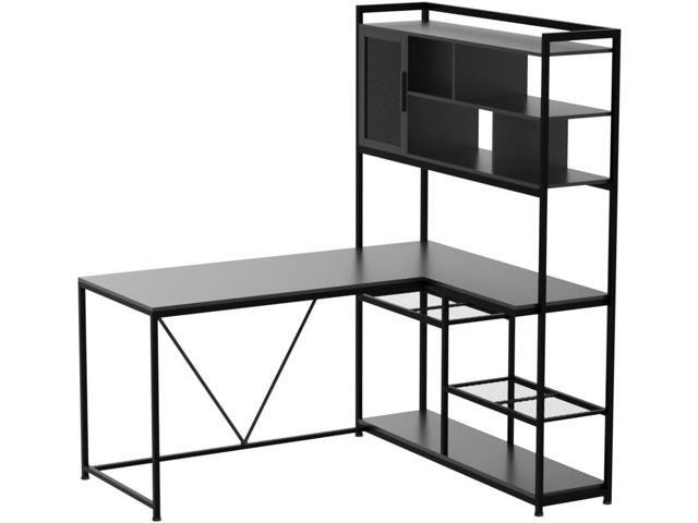 SEDETA L Shaped Computer Desk, 58'' Office Desk with LED Light and Bookshelf, L Shaped Corner Desk with Storage Shelves for Home Office, Gaming...