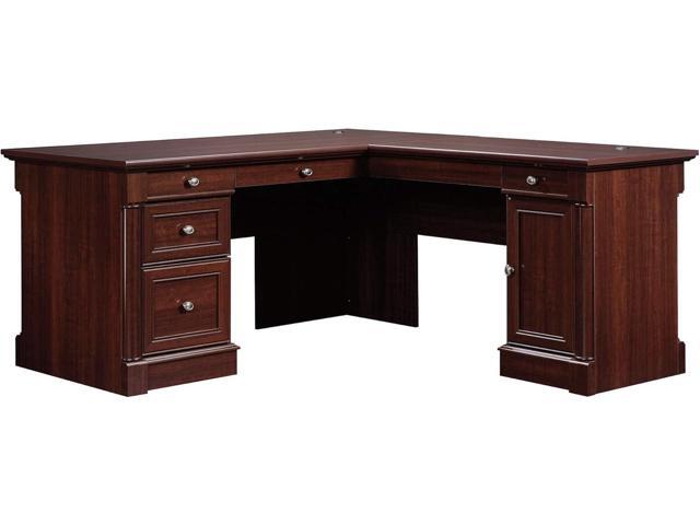 Sauder Palladia L Shaped Desk with Drawers, Office Desk with File Cabinet Storage, Cable Management, Keyboard Tray, in Select Cherry finish
