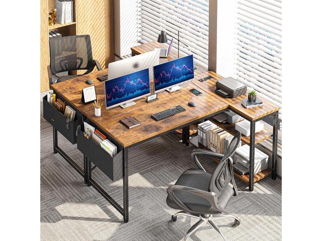 EnHomee 48 Inch L Shaped Computer Desk with Storage Shelves & Side Bag, Office Desk with Power Outlets, Small Corner Desk for Gaming Working Small...