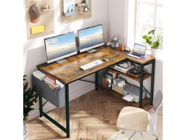 EnHomee 48 Inch L Shaped Computer Desk with Storage Shelves & Side Bag, Office Desk with Power Outlets, Small Corner Desk for Gaming Working Small...