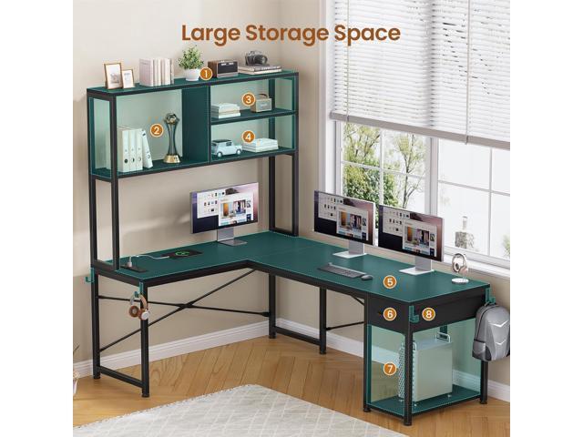 SEDETA L Shaped Gaming Desk, 51.2' Reversible Small Corner Desk with Drawer, Power Outlet & LED Lights, Computer Desk with Storage Shelves for...