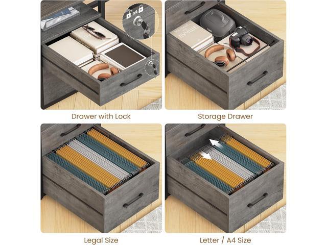 SEDETA 63' Computer Desk, Office Desk with Lockable Drawers for Legal/Letter File, Gaming Desk with LED Lights & Power Outlet, Home Office Desks...