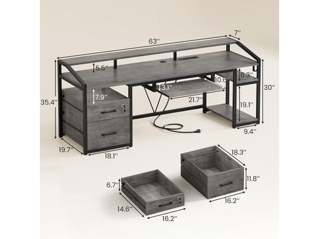 SEDETA 63' Computer Desk, Office Desk with Lockable Drawers for Legal/Letter File, Gaming Desk with LED Lights & Power Outlet, Home Office Desks...