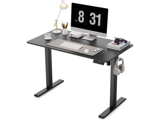 40x24 Inches Height Adjustable Electric Standing Desk with 2 Hooks for Home Office, Ergonomic Sit Stand up Desk with Splice Board, Black