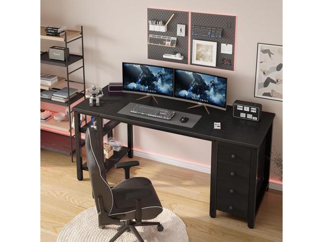 Lufeiya Gaming Desk with 4 Fabric Drawers & Storage Shelves, 55 inch Computer Writing Work Study Desk for Home Office Bedroom, Modern Simple...