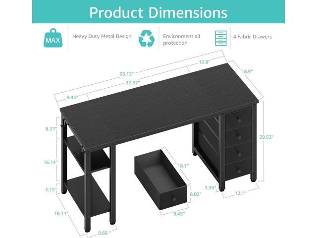 Lufeiya Gaming Desk with 4 Fabric Drawers & Storage Shelves, 55 inch Computer Writing Work Study Desk for Home Office Bedroom, Modern Simple...