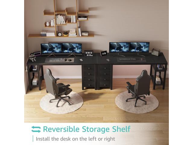 Lufeiya Gaming Desk with 4 Fabric Drawers & Storage Shelves, 55 inch Computer Writing Work Study Desk for Home Office Bedroom, Modern Simple...