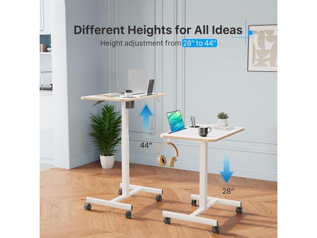 Mobile Standing Desk, Rolling Laptop Cart Adjustable Height with Cup Holder, 28 inch Portable Table with 4 Lockable Wheels, White Computer...