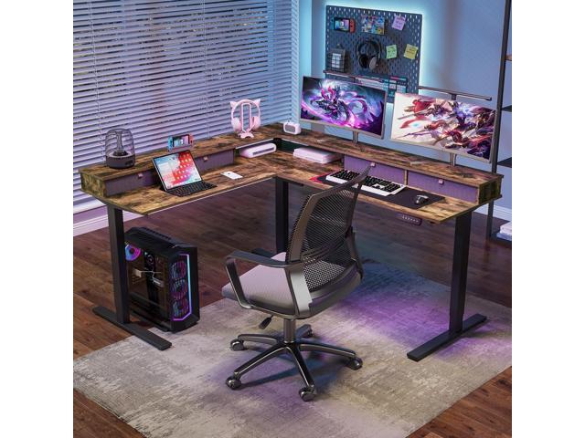 SANODESK 71' L Shaped Standing Desk with 4 Drawers, Height Adjustable Stand up Desk, Corner Gaming Desk with Monitor Stand, Black Frame/Rustic...