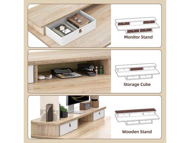TIQLAB 48 * 28 Inch Standing Desk with Four Drawers, Electric Sit Stand Table, Stand Up Desk Adjustable Height with Storage Shelf, Splice Board, Maple