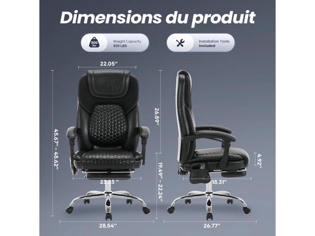 2-Pack Massage Office Chair with Heat and Footrest, Ergonomic Reclining Leather Executive Computer Desk Chair with Wheels, Big and Tall Adjustable...