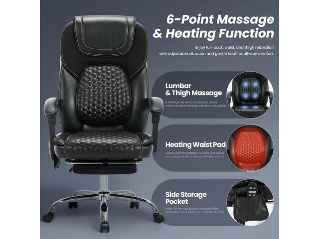 Massage Office Chair with Heat and Footrest Reclining Desk Chair, Big and Tall Leather Computer Chair with Wheels, PU Executive Office Chair for...