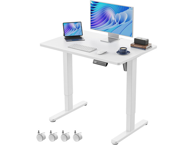 HUANUO Electric Small Standing Desk, 35' x 24' Whole Piece Desktop, Adjustable Height Computer Desk, 4 Height Memory Settings, Sit Stand Up Desk...