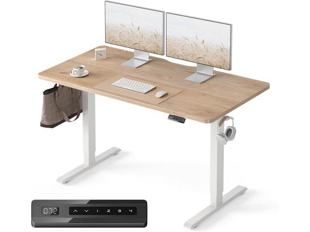 FEZIBO 55 x 24 Inchs Electric Standing Desk, Height Adjustable, Sit Stand Up, Computer Office Desk with Splice Board, White Frame/Maple Top