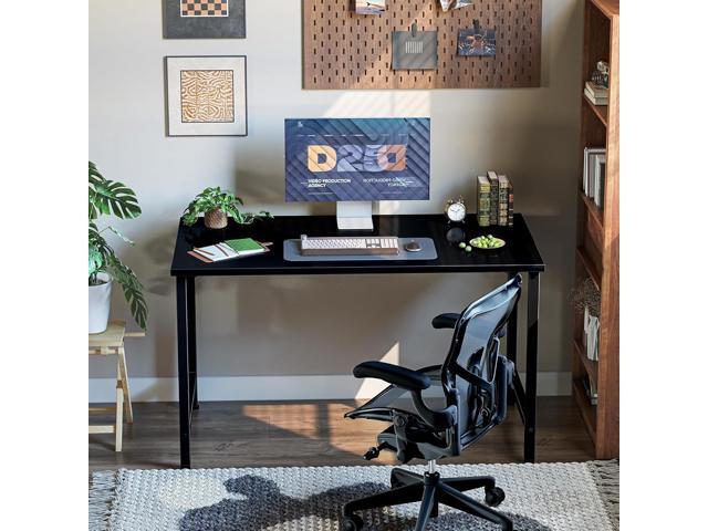 Grandder 47 inch Computer Desk, Home Office Desk Study Writing Kid Table, Simple PC Gaming Desk, Adjustable Feet, Black