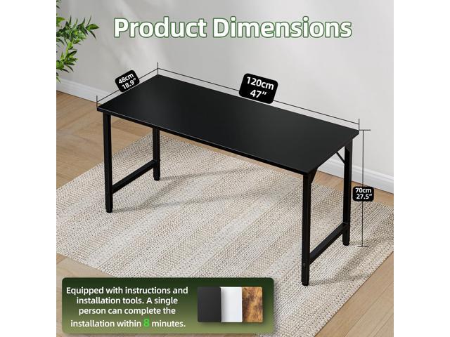 Grandder 47 inch Computer Desk, Home Office Desk Study Writing Kid Table, Simple PC Gaming Desk, Adjustable Feet, Black