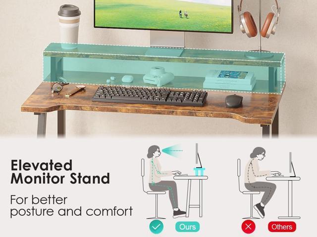 ALISENED 31.5 Inch Small Computer Desk with Storage for Bedroom Study Writing Home Office Table with Monitor Stand for Homeschool Brown