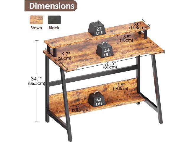 ALISENED 31.5 Inch Small Computer Desk with Storage for Bedroom Study Writing Home Office Table with Monitor Stand for Homeschool Brown