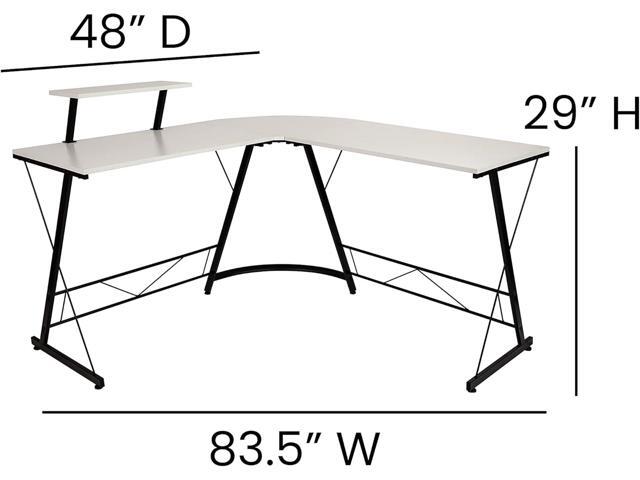 Flash Furniture Ginny Corner Desk - White/Black Space Saving L-Shaped Gaming Desk with Monitor Shelf - 71.5' 2-Tier Computer Desk, Home Office...