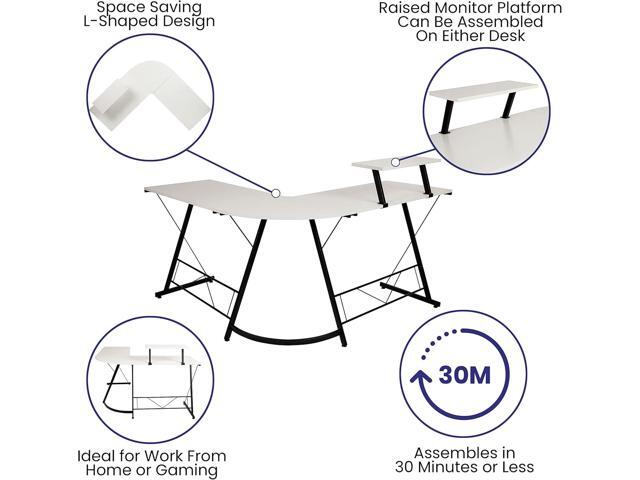 Flash Furniture Ginny Corner Desk - White/Black Space Saving L-Shaped Gaming Desk with Monitor Shelf - 71.5' 2-Tier Computer Desk, Home Office...