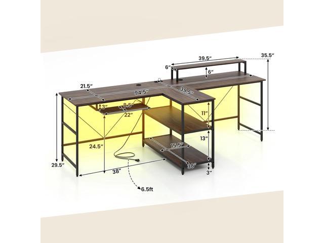 Tangkula 2-Person Reversible Computer Desk with LED Lights, 94.5 Long Office Desk with Power Outlets, Monitor Stand, Keyboard Tray & 2 Storage...