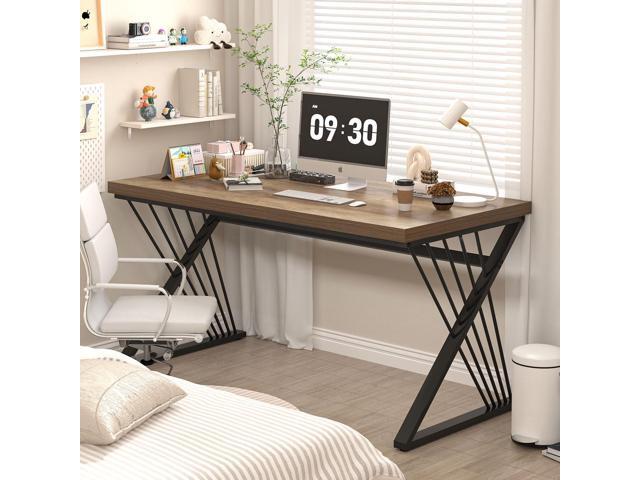 FOLUBAN Computer Desk, Modern Home Office Desk, Industrial Wood and Metal Study Writing Work PC Table for Bedroom Living Room, Rustic Oak, 47 Inch