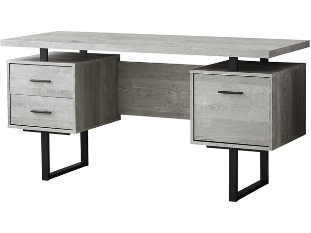 Monarch Specialties Computer Desk with Drawers - Contemporary Style - Home & Office Computer Desk with Metal Legs - 60'L (Grey Reclaimed Wood Look)