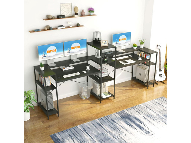 Two Person Computer Desk with Storage Shelves, 109 inches Extra Long Double Workstation Desk with Printer Shelf & Monitor Stand, Large Office Desk...