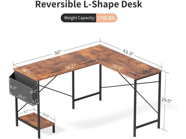 InfiniPower L Shaped Desk Gaming Computer 50 Inch Reversible Corner Table PC Work Table for Writing Study Student with Wood Tabletop Metal Frame...