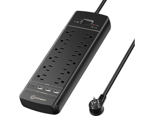Surge Protector Power Strip - 12 Outlets,3 USB+USB-C 3.4A Ports, 6Ft Extension Cord, 1875W/15A, 4360Joules, Overload Protection - Ideal for Home &...