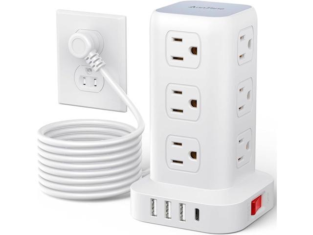 Surge Protector Power Strip 10 FT Cord, Power Strip Tower with 4 USB Ports (1USB C), Extension Cord with 12 AC Multiple Outlets, Home Office...