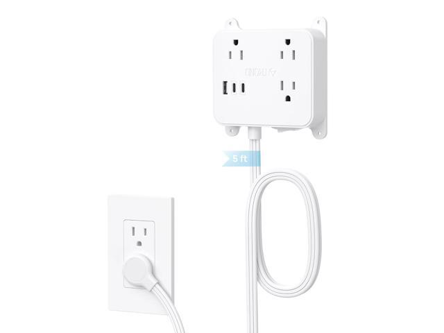 TROND Flat Plug Power Strip, 5FT Ultra Thin Flat Extension Cord with 3 AC Outlets, Wall Mount USB Plug Behind TV, Wall Outlet to Hide in Drawer,...