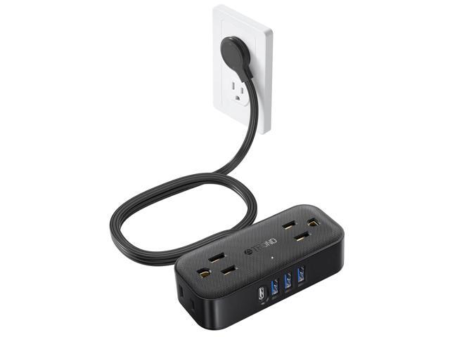 TROND Travel Power Strip with USB Ports, 5ft Flat Plug Extension Cord with Multiple Outlets, Small Wall Mount Extender Adapter for Office Dorm Room...