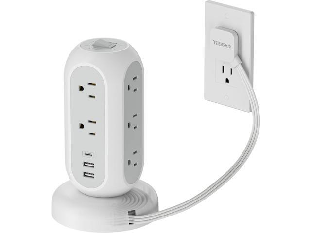 Surge Protector Power Strip Tower, TESSAN 5 FT Retractable Extension Cord with Multiple Outlets, 11 Outlets with 3 USB (1 USB C) Charging Station,...