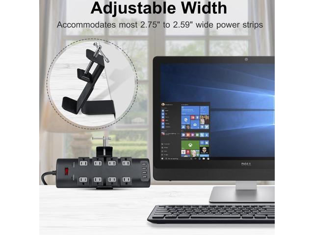 Desk Clamp for Power Strip - Removable Holder for Desk Edge - Sturdy Table Mount - Fits 2.55' to 4.13' Width - Black
