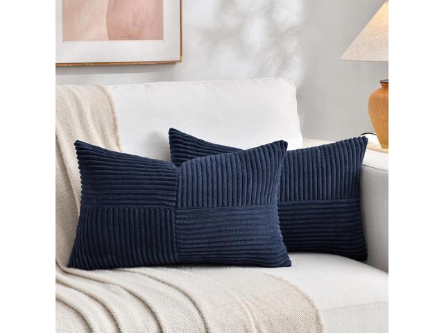 Fancy Homi 2 Packs Navy Blue Lumbar Decorative Throw Pillow Covers 12x20 Inch for Living Room Couch, Rustic Farmhouse Boho Home Decor, Soft Striped...