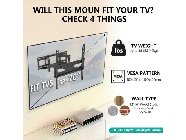 WALI Full Motion TV Wall Mount for 3270 Inch TVs Heavy Duty Dual Articulating Mount with Swivel, Tilt & Extension VESA up to 400x400mm Fits...
