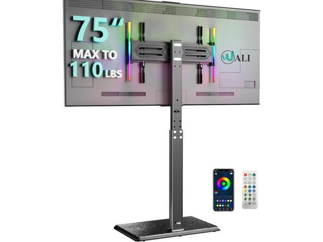WALI Floor TV Stand with LED Lights, Tall TV Stand Mount for 32-75 inch TV up to 110 lbs, Swivel and Height Adjustable TV Stands with Wood Base for...